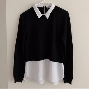 Black Sweater with White Collar Layer